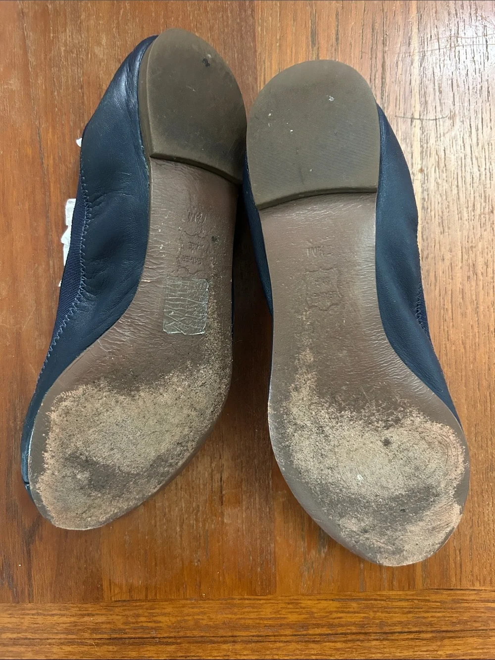 Tory Burch Navy Leather Ballet Flats with Gold Logo Emblem